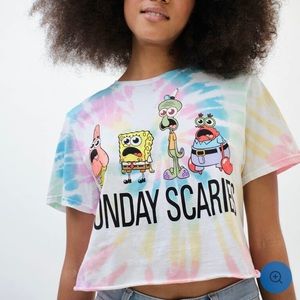 Sponge Bob Nickelodeon Monday Scaries Tie-Dye Graphic Crop Tee Large Aeropostale